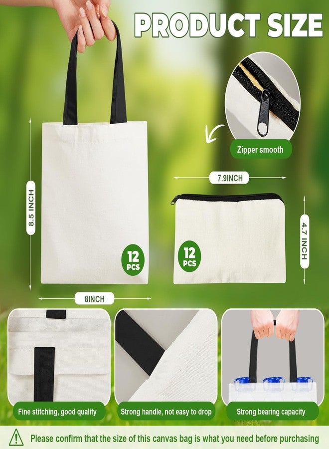 Amylove 24 Pcs Mini Canvas Tote Bag Set Include Small Canvas Bag Blanks Small Pouches with Zipper for Sublimation (8.5 x 8,Natural Color and Black) - Image 2